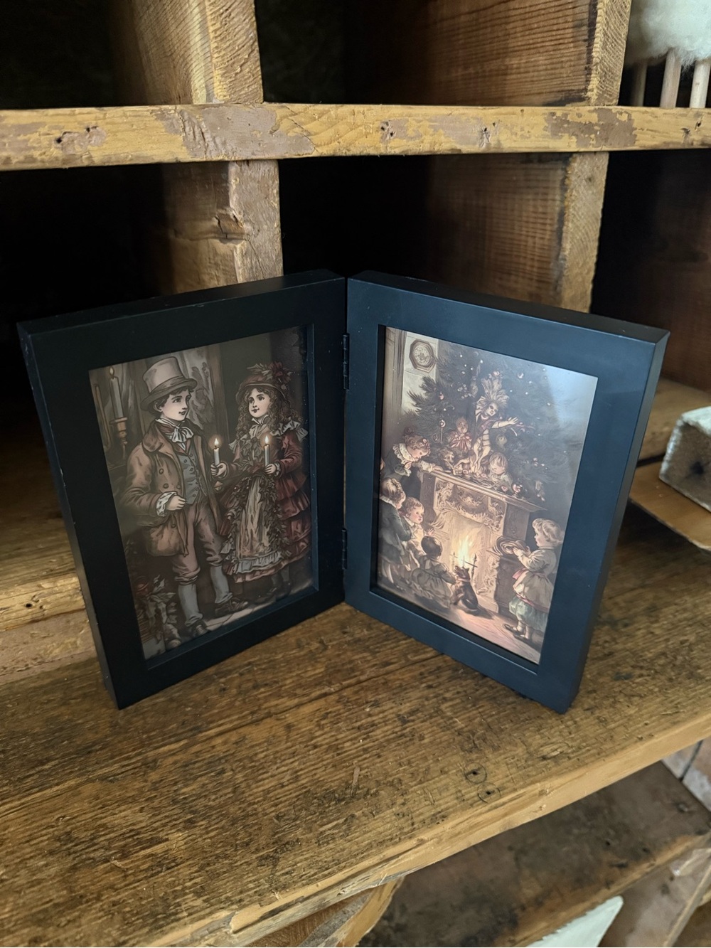 Black Hinged Double Photo Frame  Vintage Inspired Prints - Home Accents